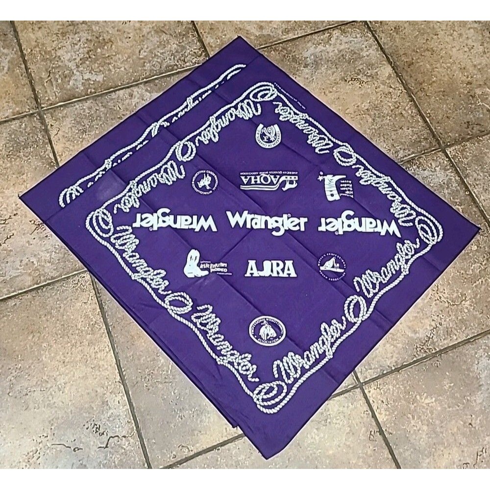 Vintage Wrangler Bandana Logo Rope Scarves Purple Western American Cowboy Casual